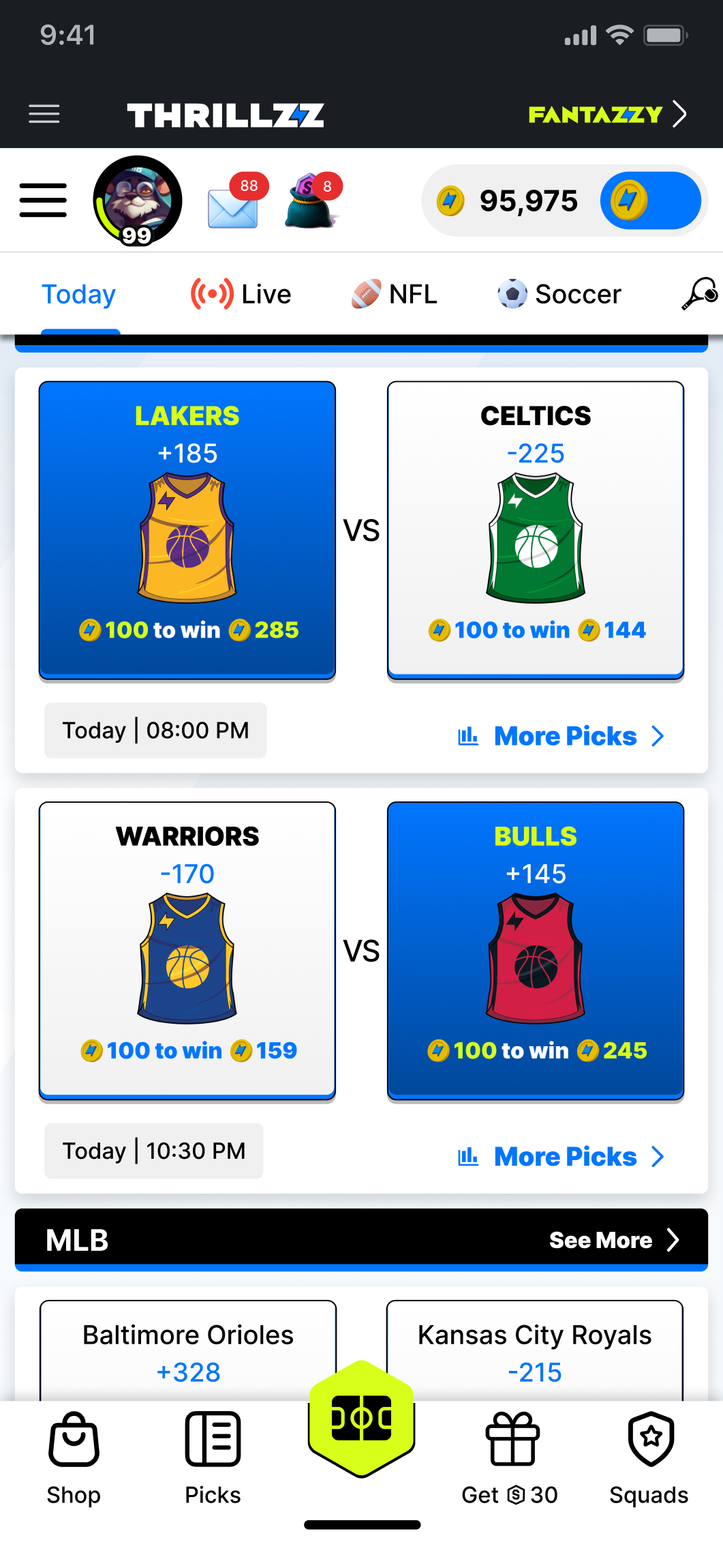 Thrillzz app screen